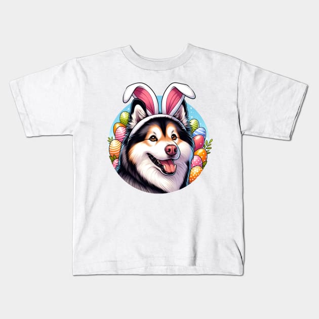 Yakutian Laika Wears Bunny Ears for Easter Celebration Kids T-Shirt by ArtRUs